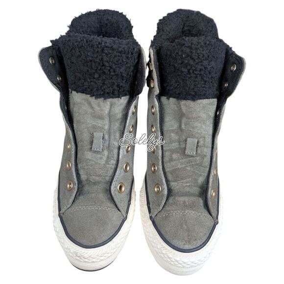 Converse 2014 Platform Plus Sherpa Hidden Wedge Grey Suede Sneaker Boot 7.5 - Picture 9 of 11